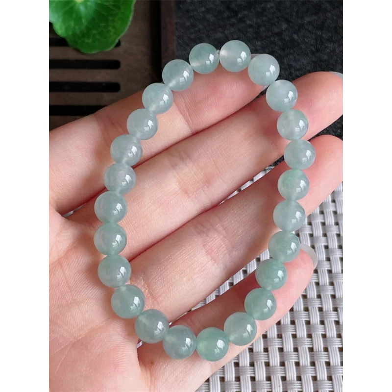 Myanmar Natural a Bracelet Bead Ice-like Floating Flowers round Beads Jade 24 Pcs 17.93G