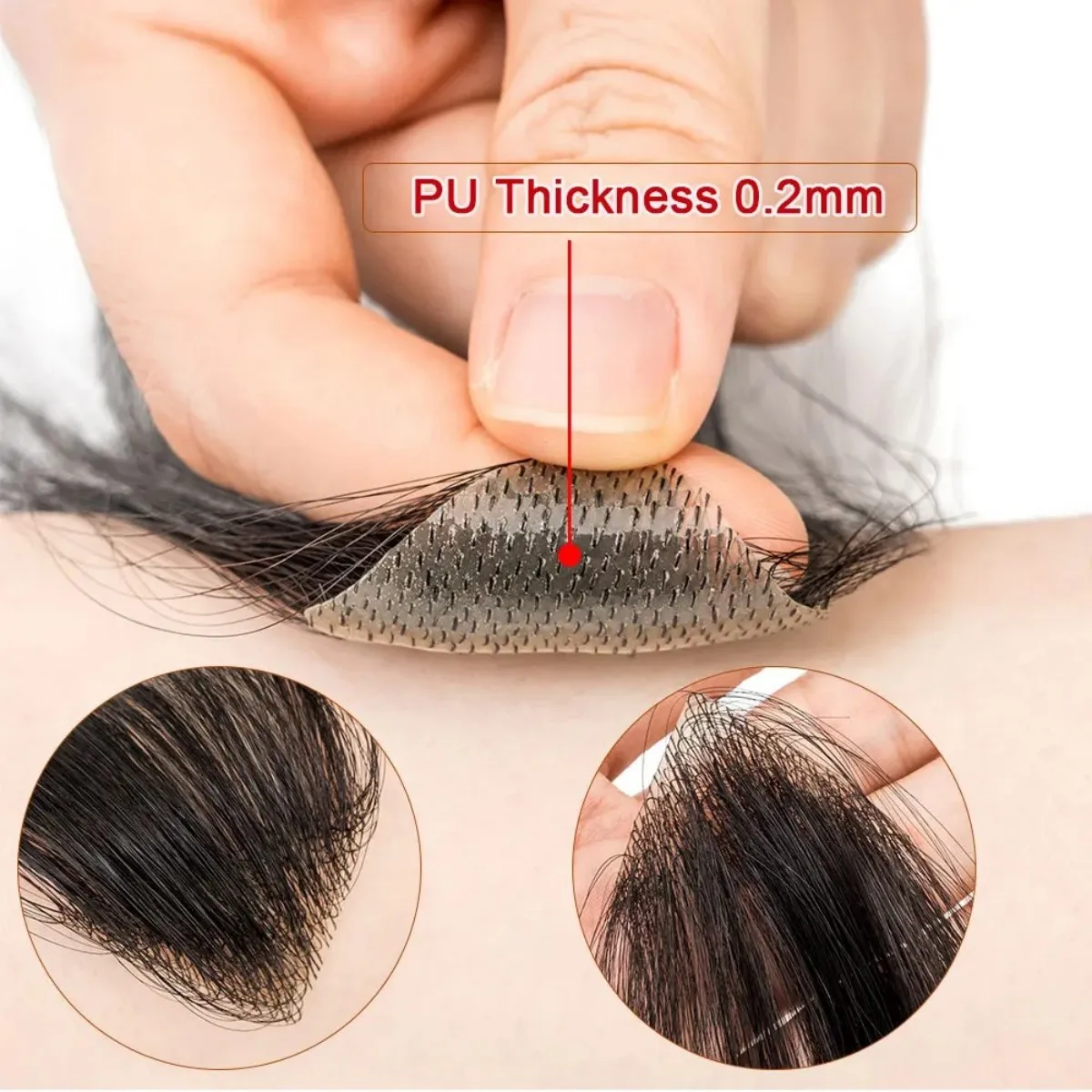 رقع شعر معبد صغيرة الحجم باللون الأسود الطبيعي للرجال والنساء قطعتين من قطع الشعر لتساقط خط الشعر بقاعدة من البولي يوريثان #4