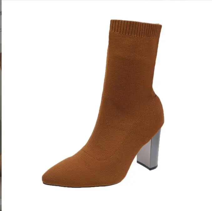 

Sexy elastic socks Black Heels Socks Boots Women Stretch Fabric Elastic Stilettos Heel Pointed Toe Ankle Boots Shoes Woman Boots