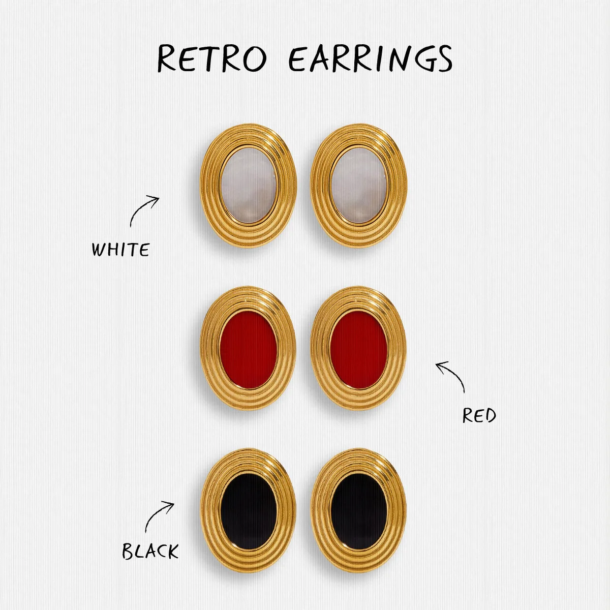 YHTOT Vintage Oval Black Shell Ear studs 18k Gold Color Plated Stainless Steel Texture Earrings Ladies Jewelry Party Gift