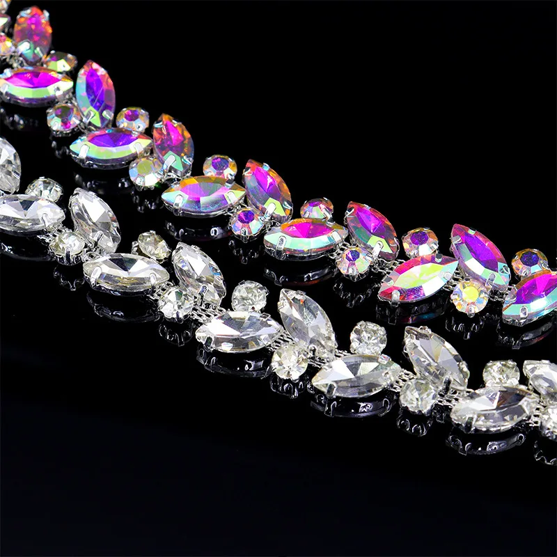 

Leaf Rhinestone Trim Diamond Crystal Chain Sparkly Rhinestone Applique for Wedding 45cmDecoration & Bridal Costume Embellishment