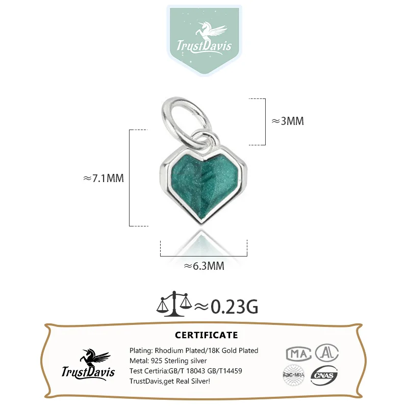 TrustDavis Real 925 Sterling Silver Fashion Simple Heart Charm Pendant Handmade DIY Accessories Fine Jewelry Wholesale DZ1710