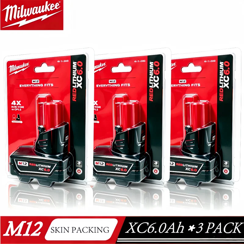 

Milwaukee 12V 6.0Ah 6000mAh XC Lithium Battery Replacement For Milwaukee M12 Electric Drill Cordless Power Battery Blister Pack