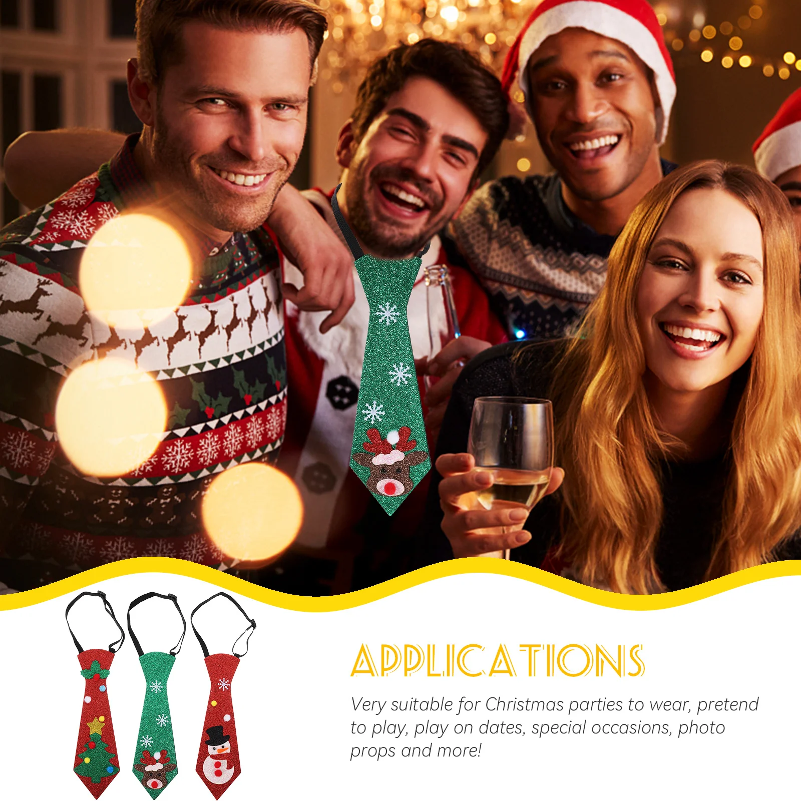 3 قطعة ربطات عنق عيد الميلاد الزخرفية بريق ورأى ربطة العنق الطرف للرجال عطلة تأثيري ملحق عيد الميلاد زخرفة متعة العلاقات #2