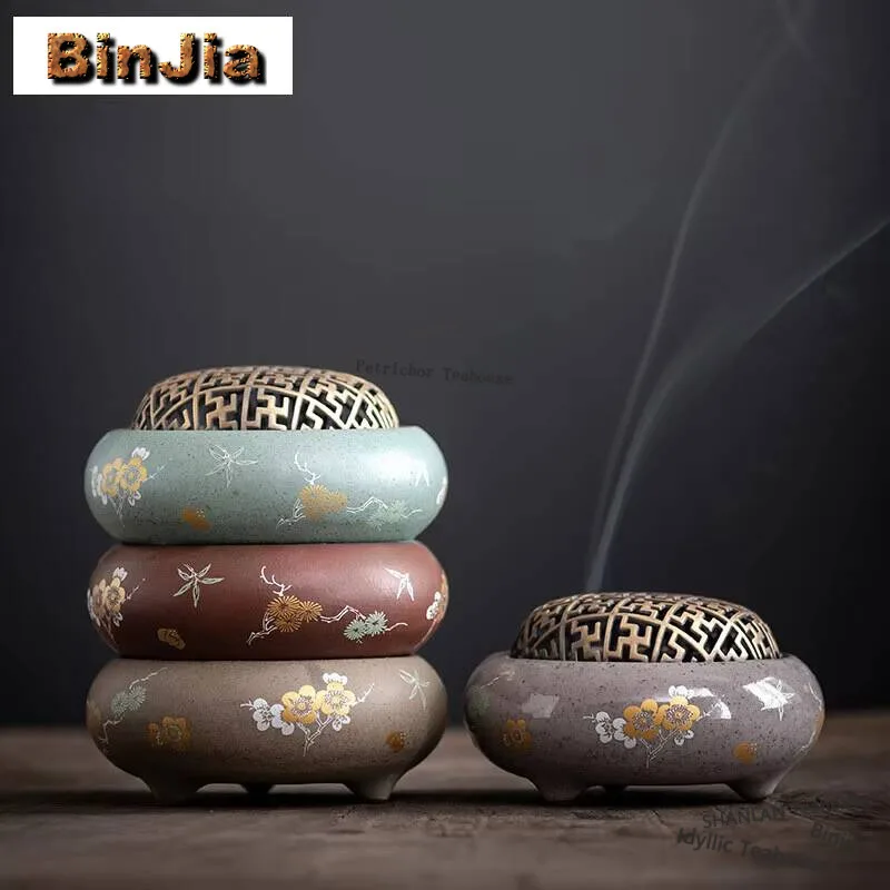 

Трехногая тарелка с цветком сливы, курильница, комнатная керамическая плита, дзен, ароматерапия, печь из агара, украшения, аксессуары