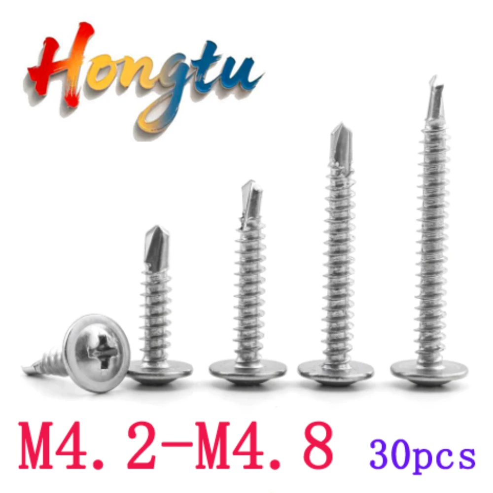

Hongtu 30pcs Washer Head Phillips Self Drilling Tapping Screw M4.2 M4.8 Stainless Steel Hardiflex Screws for Metal Sheet