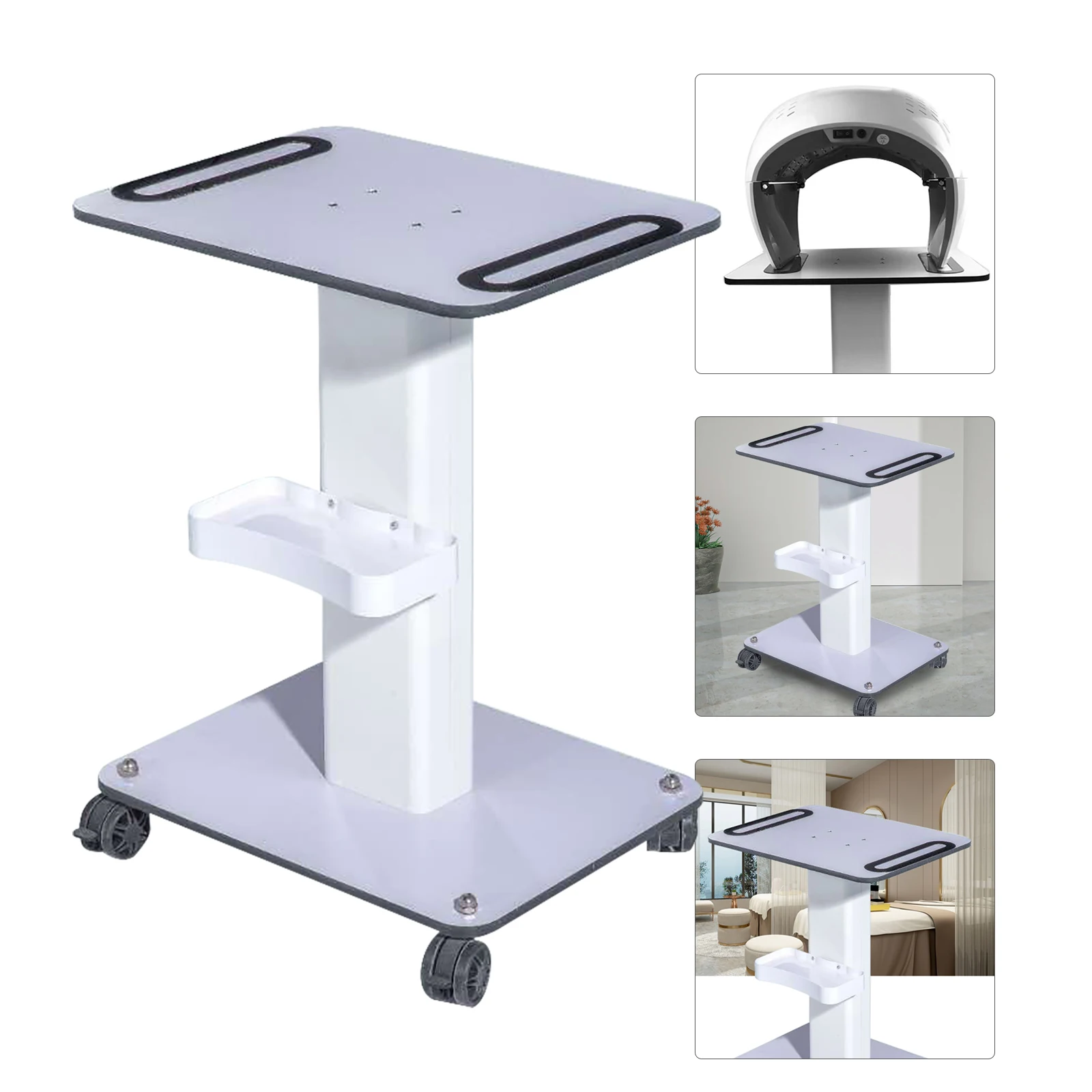 White Trolley Large Table Trolley for Spectrometer Mobile Rolling Cart Shelf SPA Beauty Tray Stand Holder