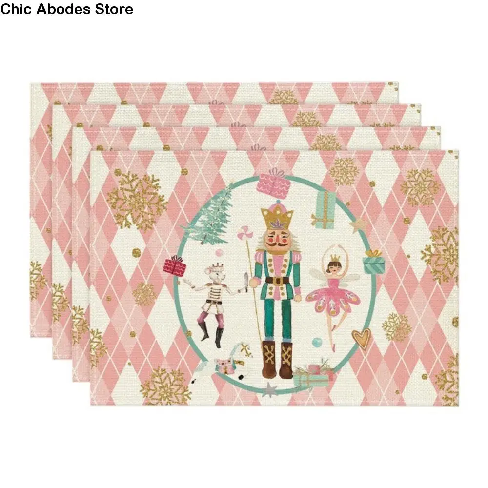 4 قطعة الكتان المنزلية عيد الميلاد تحديد الموقع مستطيلة مقاومة للحرارة الجدول حصيرة عدم الانزلاق أدوات المائدة وسادة مهرجان