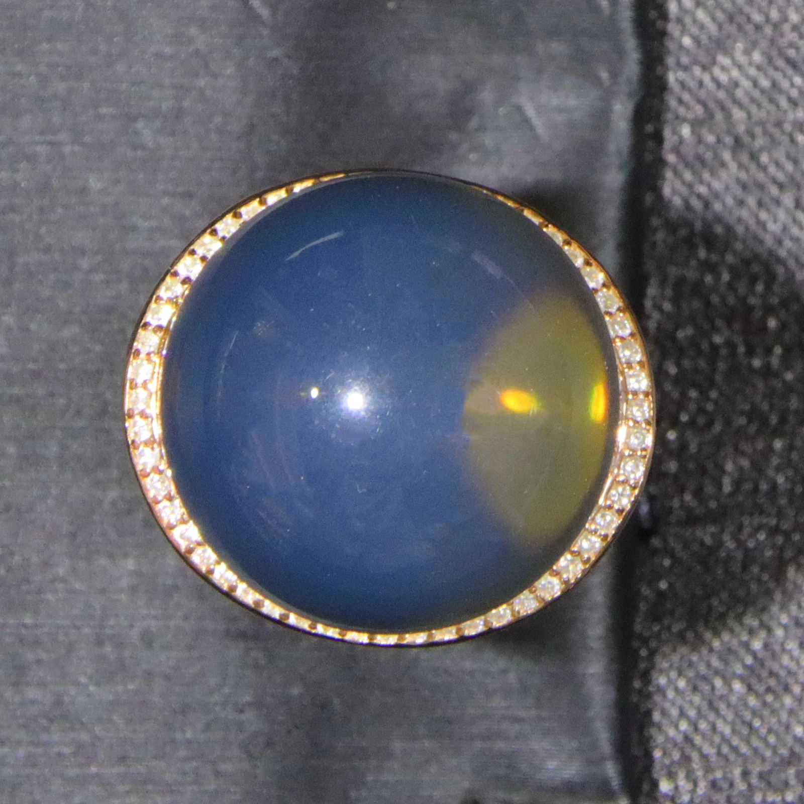 Anniversary Gift! 20mm Color Change Blue Amber Ring Gold Plated w/ Diamonds Adjustable Ring for Her