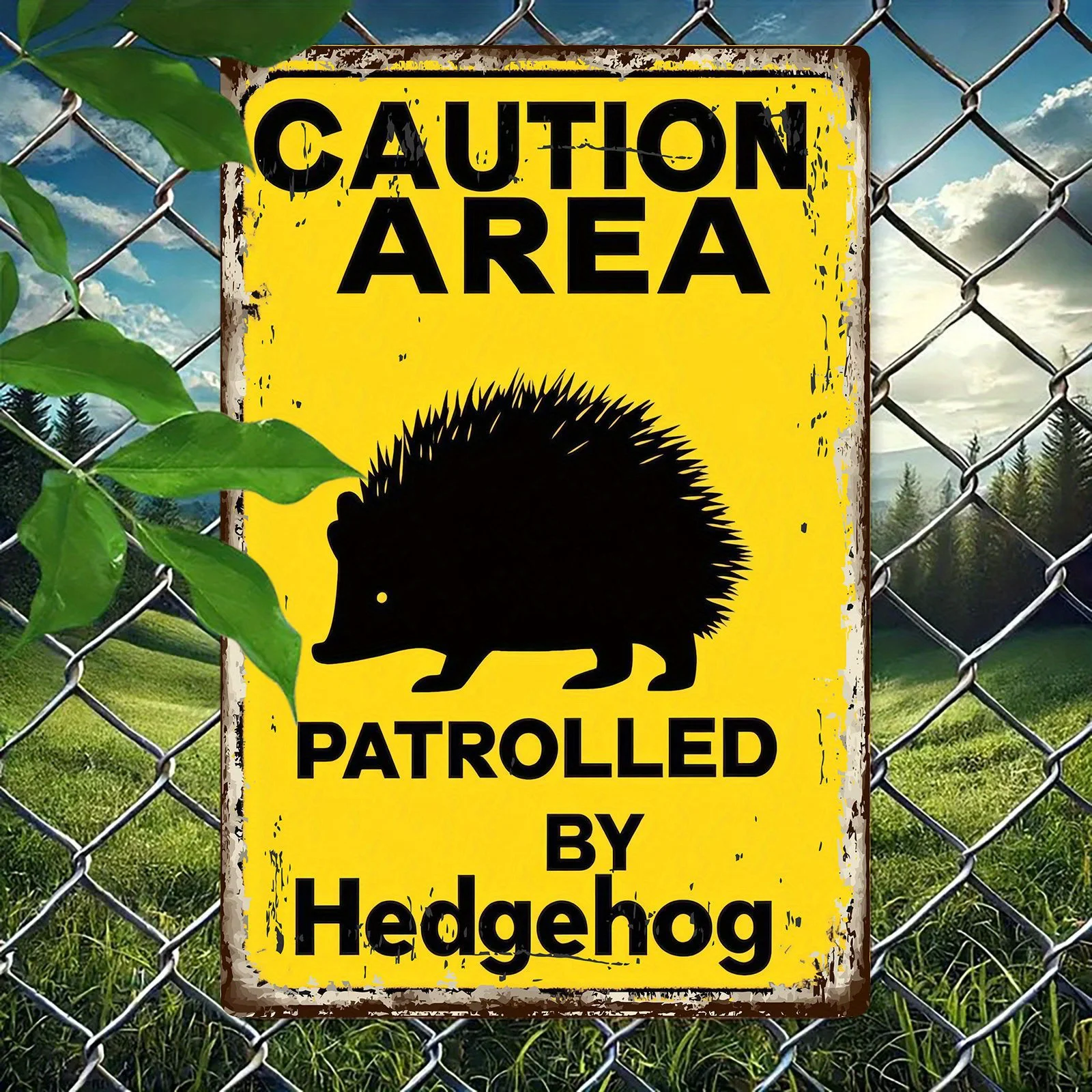 Home Decor Yellow - Hedgehog Patrol Caution Area Metal Tin