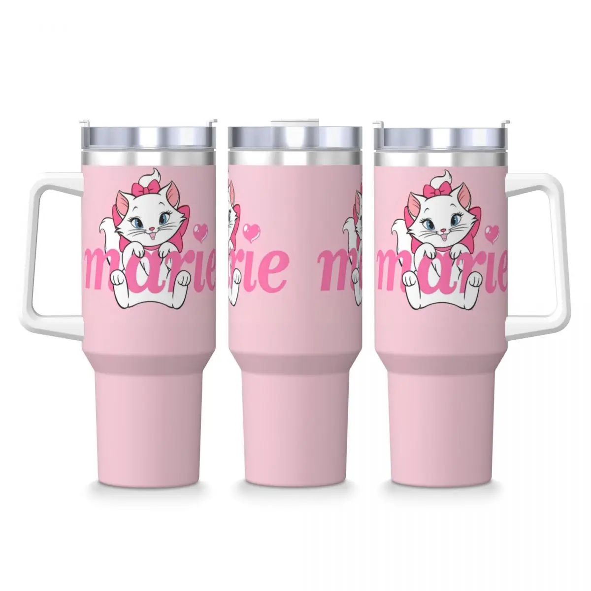 Cartoon Pink Marie Cat Stainless Steel Tumbler Kawaii Thermal Cups With Straws and Lid 40oz Car Mugs Cold and Hot Water Bottle