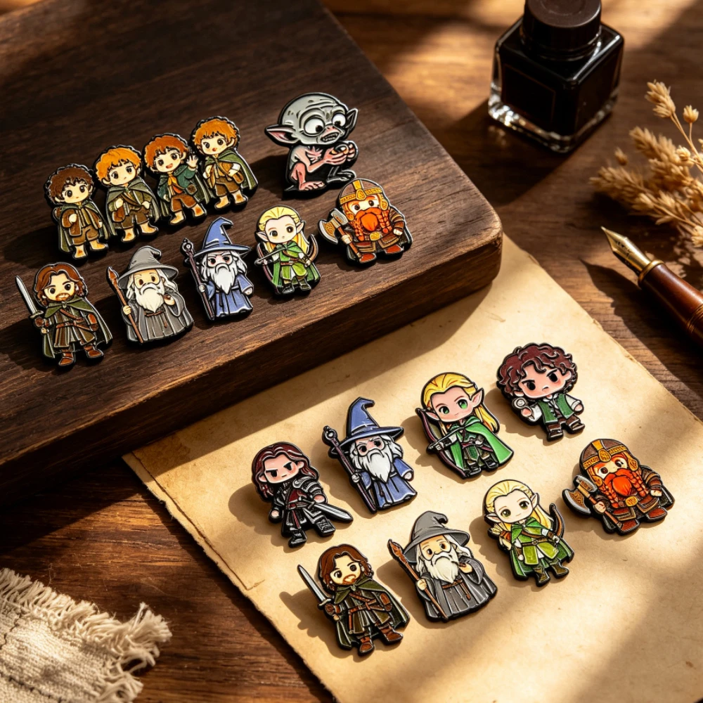 10pcs Fantasy Lord Cartoon Character Enamel Pins Set Wizard Elf Gollum Metal Brooches Collection Decorative Lapel Badges for Bag