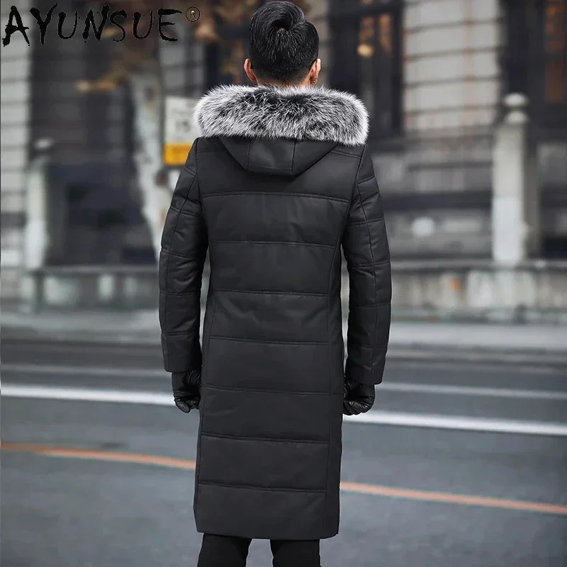 AYUNSUE Erkekler Parkas Winter Real Sheepskin Leather Jackets for Men Clothing Men's Down Jacket 100% Fox Fur Collar Ropa LXR822