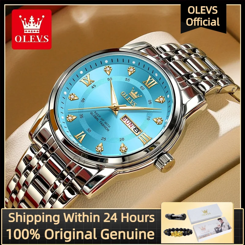 

OLEVS 5513, мужские часы, лучший люксовый бренд, кварцевые часы, водонепроницаемые часы из нержавеющей стали, деловые мужские часы с двойным календарем и бриллиантами