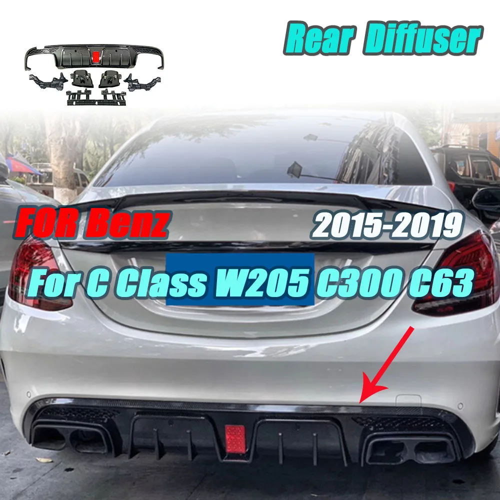 

JCYECF диффузор для заднего бампера со светодиодной подсветкой, насадки для выхлопных газов для Benz C Class W205 C200 C300 C63 AMG Sedan 4-дверный 2015-2019