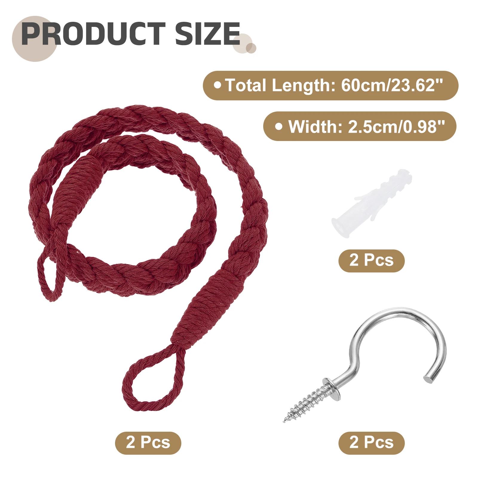 2/4Pcs Rope Curtain Tiebacks, 23.6