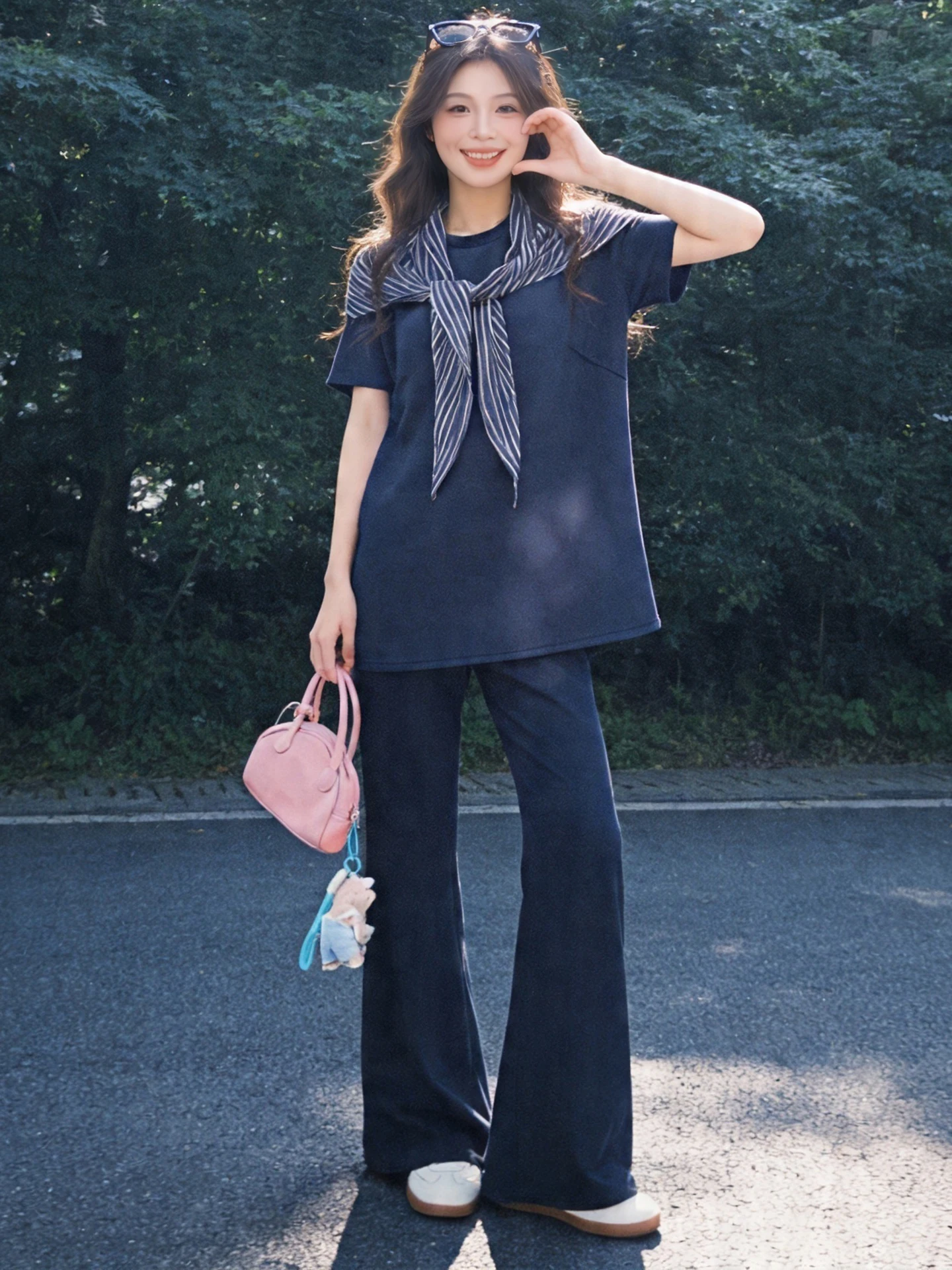 

Summer 2026 Korean Style Lazy Casual Loose Slimming Short Sleeve T-Shirt Pants Shoulder Cover Fashion Set for Women