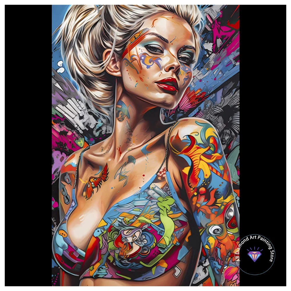 

Graffiti Abstract Cool Girl AB Diamond Painting Kit Square Round Diamond 5D DIY Mosaic Handmade Art Exquisite Gift Home Decor