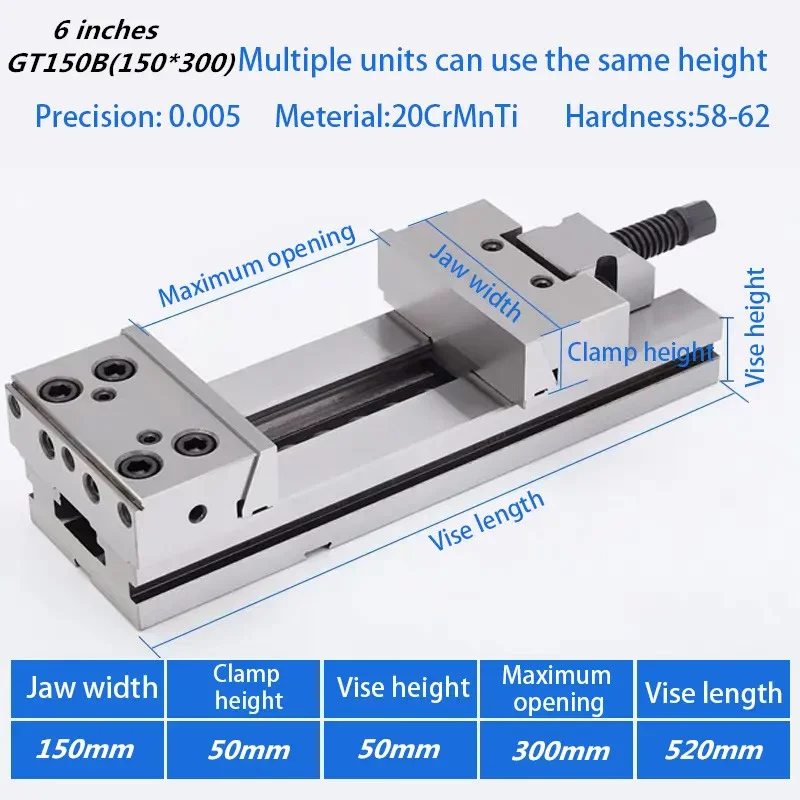 Maximum Clamping Force 5000KG Jaw Width 175mm Maximum Opening 300mm Precision Vise 6 Inches Machine Vise CNC Vise