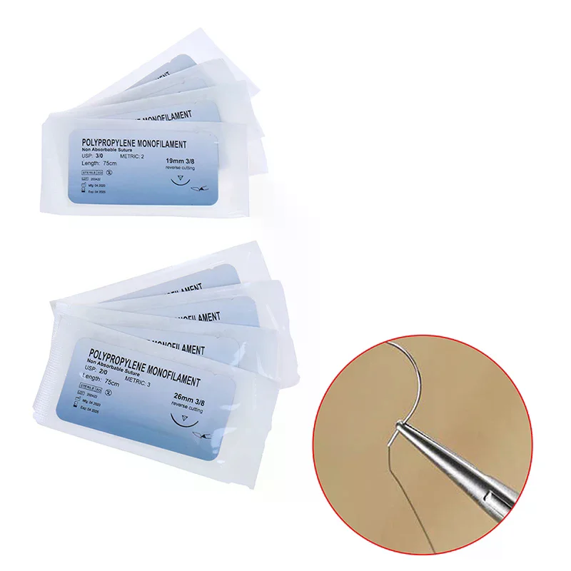 12PCS 2/0 3/0 4/0 Needle Suture Nylon Monofilament Non-injured Suture Medical Thread Suture for Medical Surgical Suture Tool HOT