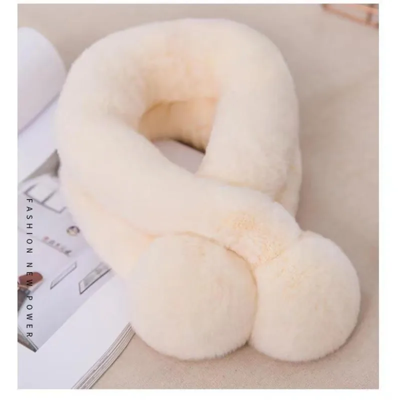 2025年新作 レディース レックスラビットファー スカーフ - 両面プラッシュ クロスオーバー ワイドカラー、冬ファッション 暖かいネックウォーマー ラップ 寒さ対策