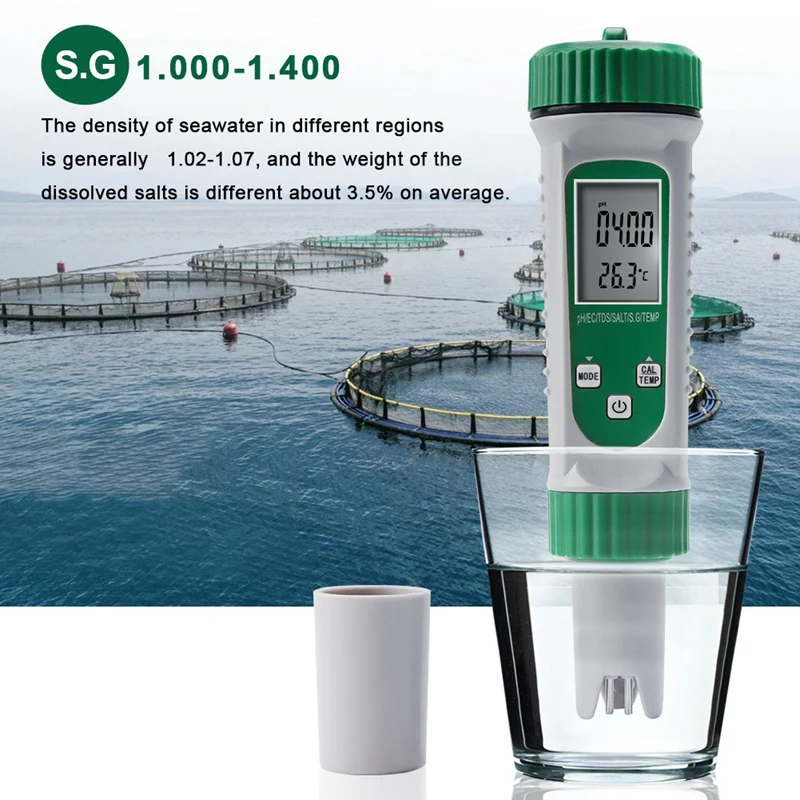 Versatile Digital PH Meter 6-In-1 For Water Quality Testing Measures PH, EC, TDS, SALT, S.G, And TEMP