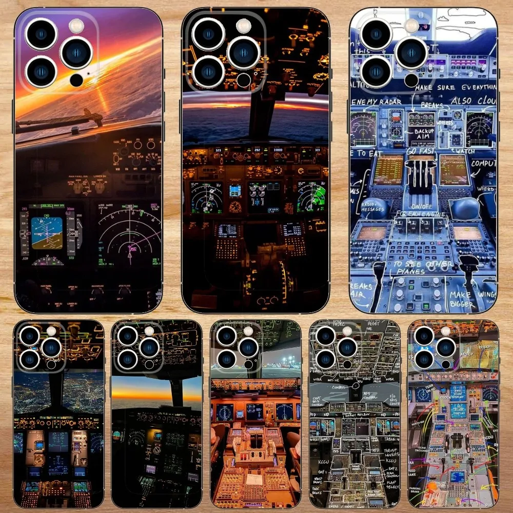 Aviation Aeroplane Pilot Cockpit Phone Case For iPhone15,14,13,12,11,Pro,Max,Plus,Mini,X,XS,XR,8,7,6,S,Plus,SE Soft Black Case