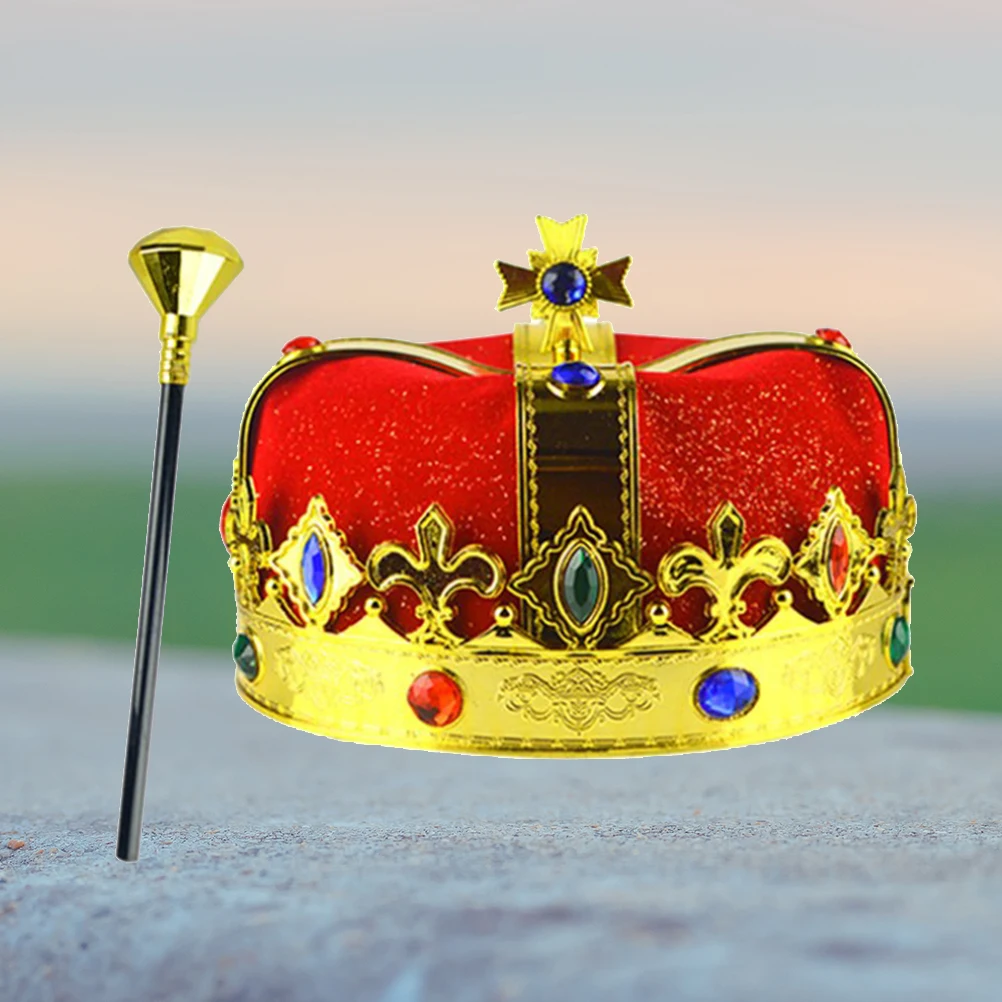 

2 PCS King's Hat Scepter Kings Crown and Halloween Masquerade Decoration Props Performance Prom