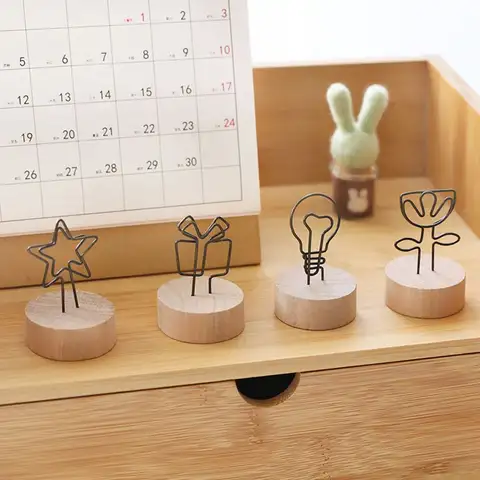 1Pc Round Wooden Holder DIY Photo Frame Memo Card Picture Clip Message Left Supporter Desktop Ornament Home Decoration