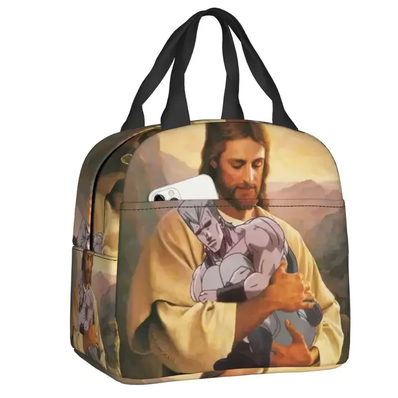 Jojos Bizarre Adventure Polnareff Jesus Insulated Lunch Bags for Outdoor Picnic Anime Portable Cooler Thermal Bento Box Women