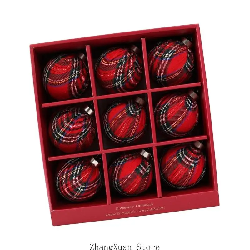 9 Stück karierte Ornamentkugeln für Weihnachtsbaum und Kranzpräsentation 3XUF – Detail 4