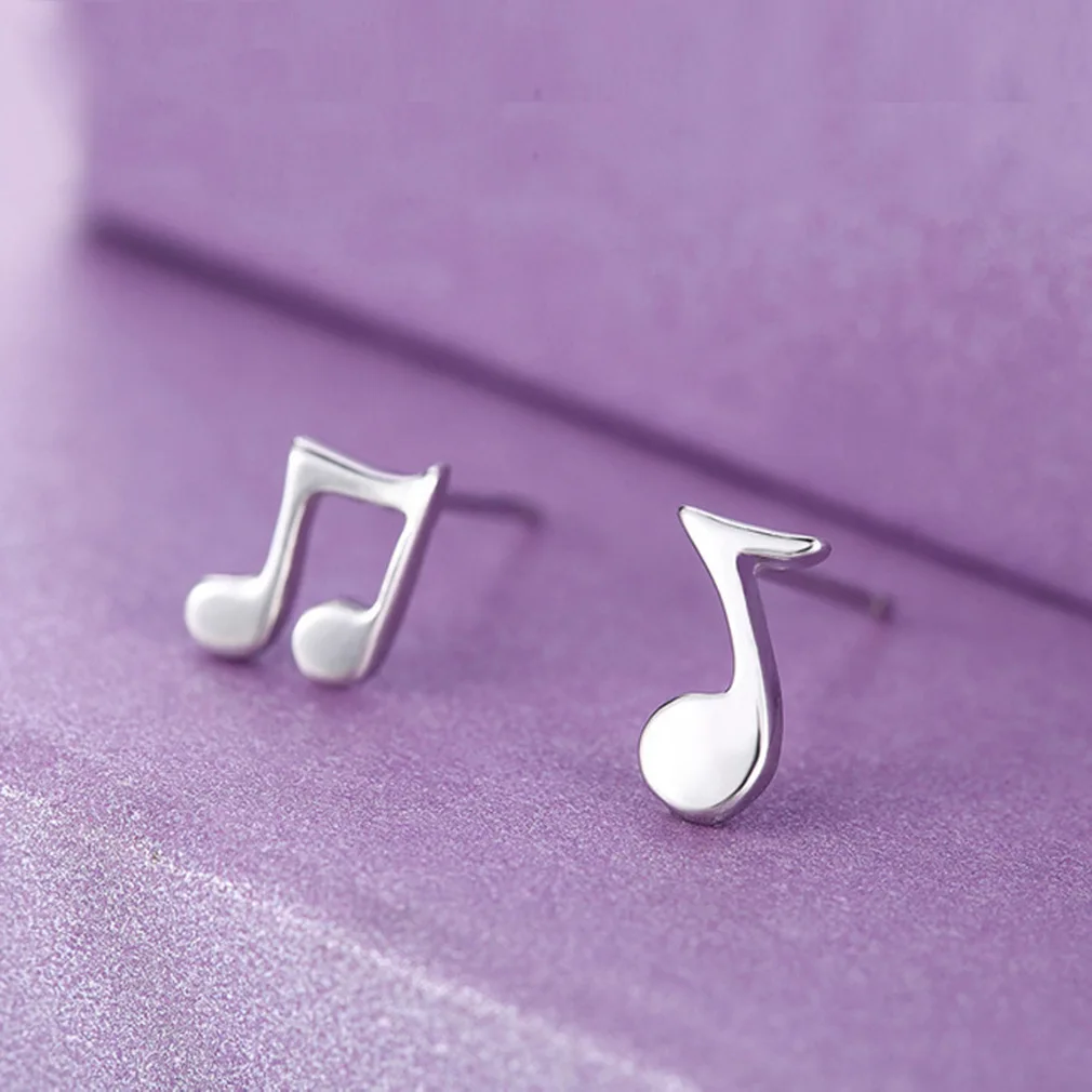 New Simple Fashion Jewelry 925 Sterling Silver Women Musical Notes Asymmetry Sweet Exquisite Stud Earrings  E211
