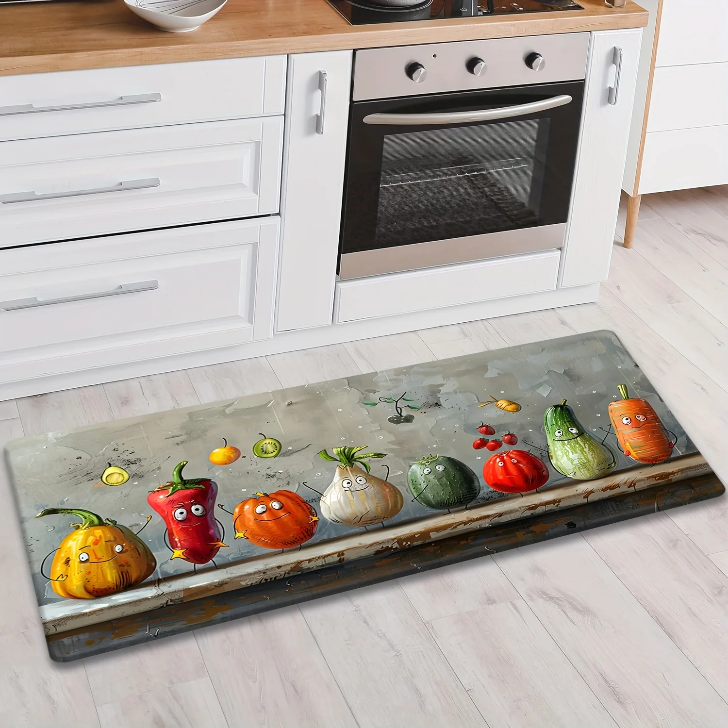 Cartoon Cute Vegetable Printed Runner Rug, Soft Floor Mat for Kitchen Bedroom Hallway, Food Themed Home Decor Carpet