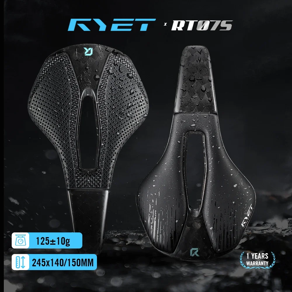 

RYET 3D Printed Carbon Racing Saddle 245x140/150mm EVA Padding 7x9mm Oval Rail MTB Gravel Road Bike Saddle For XC Enduro