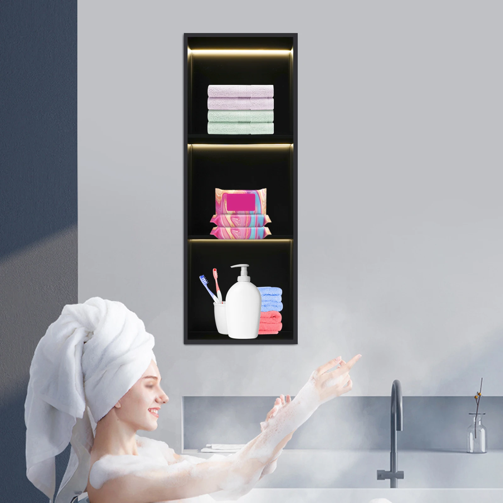 الفولاذ المقاوم للصدأ دش المتخصصة جدار الحمام المتخصصة 2/3-Tier الجدار المتخصصة مع ضوء LED