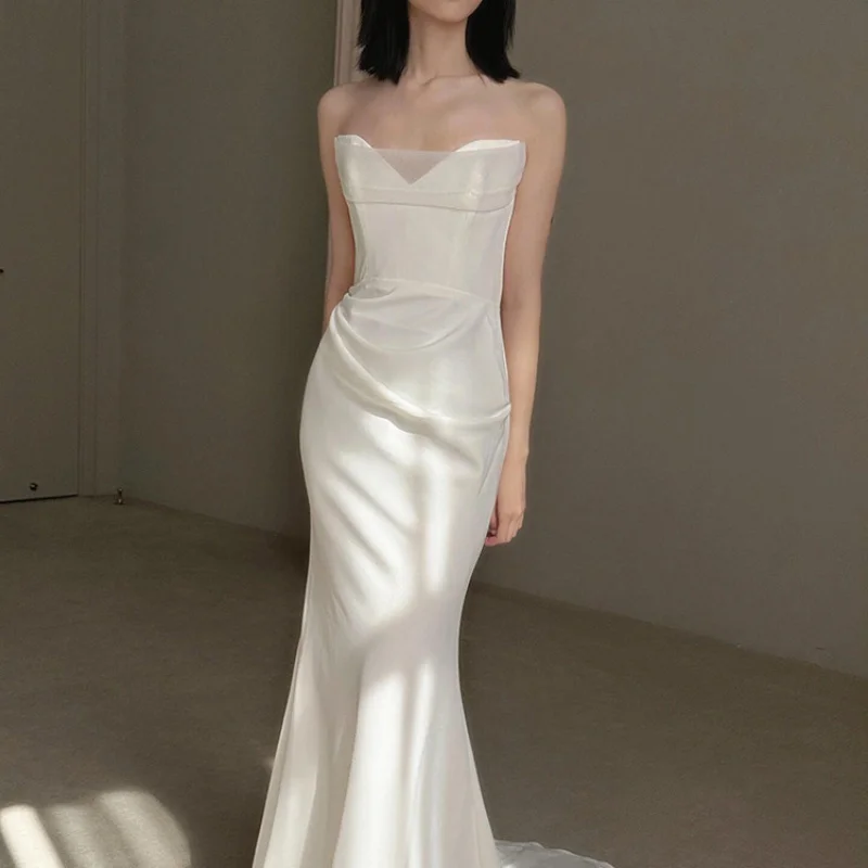 

Bride Wedding Strapless Light Wedding Dress Satin Mermaid Gown High-End Feel Slimming
