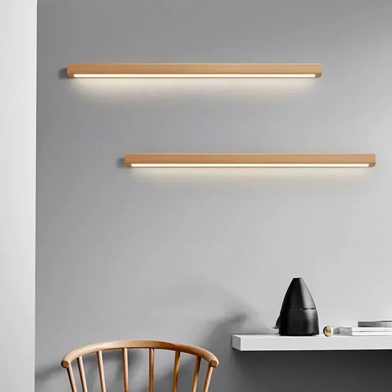 Nordic Wood LED Wall Lamp Dimming Atmosphere Lighting Fixtures Dropshipping For Bedside Stairs Parlor Aisle 60/80/100/120cm