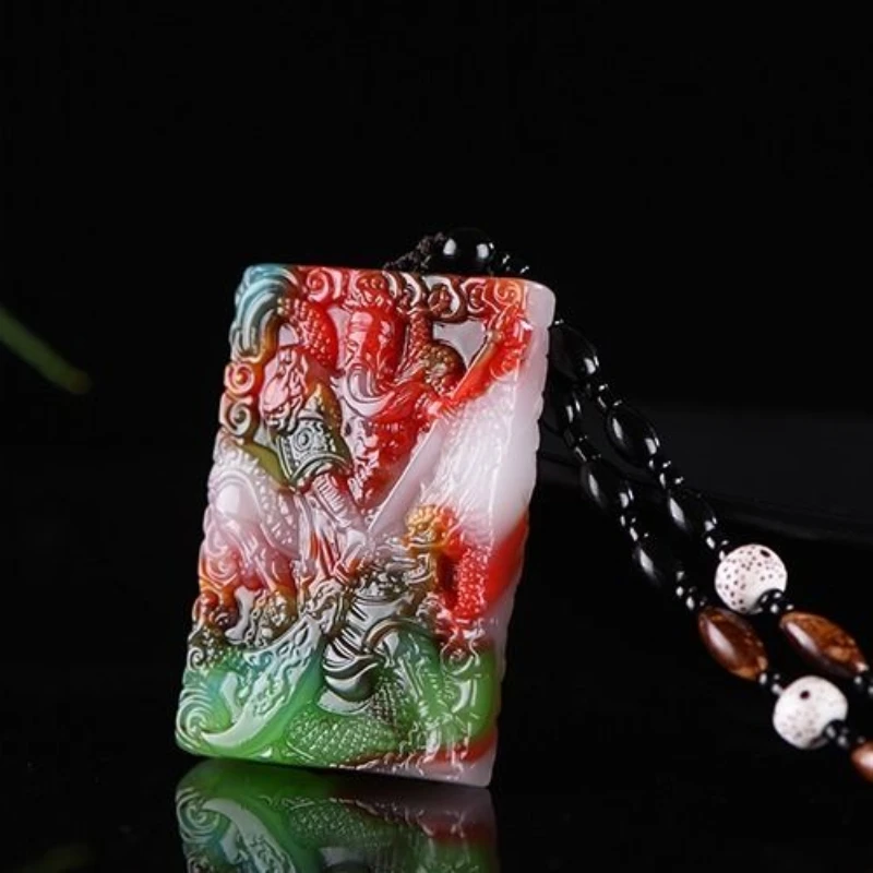 

Colorful Yu Zhongyi Guan Gong double-sided carved jade pendant pendant necklace for men and women