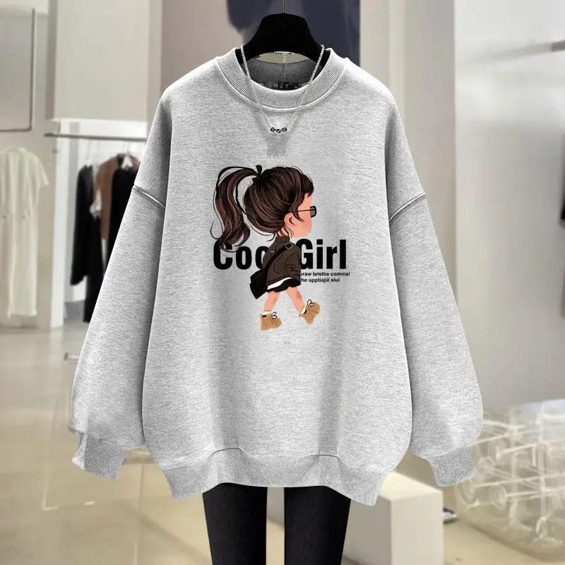 Autumn Vintage Loose Casual O-neck Sweatshirts Fashion Y2k Long Sleeve Top Pullovers Women Clothing Cartoon Printed Hoodies