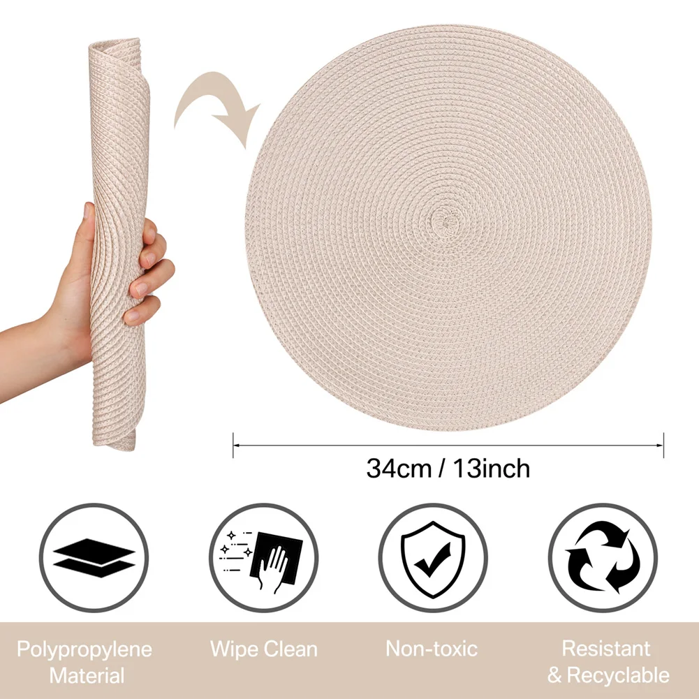 Juego de manteles individuales tejidos redondos de 13 pulgadas, 6 uds., antideslizantes, resistentes al calor, almohadillas para cuencos de mesa, lavables para cena, fiesta, decoración de mesa de Navidad