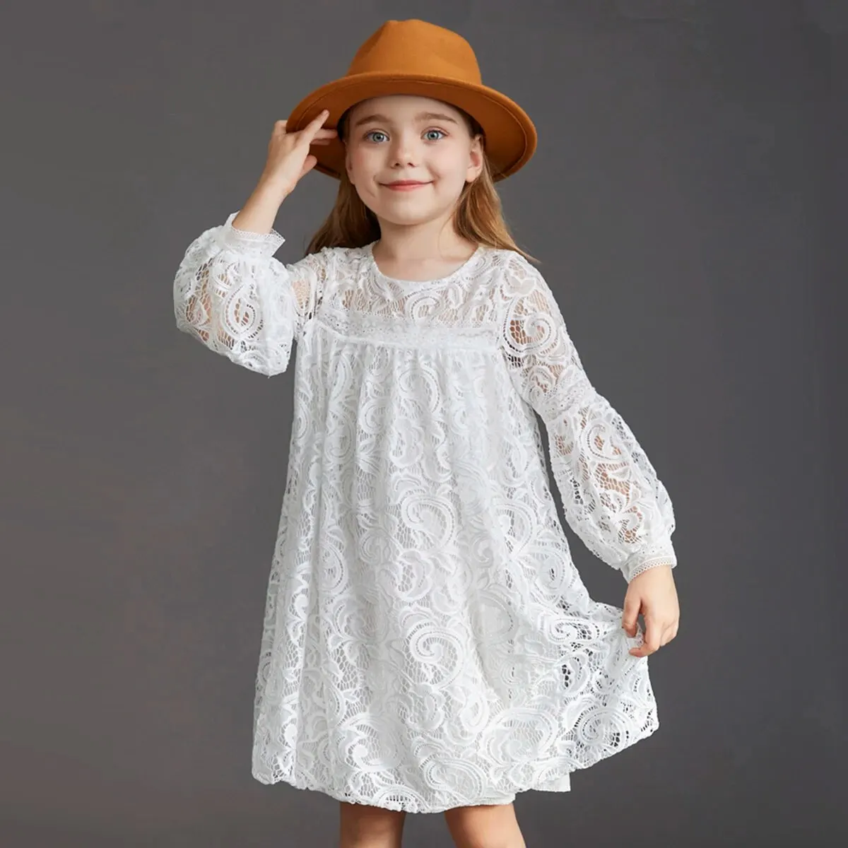 Girls Lace Long Sleeve Pink White Dress Baby Kids Bohemia Elegant Princess Party Vestidos Costumes CHildren Clothing for 3-12y