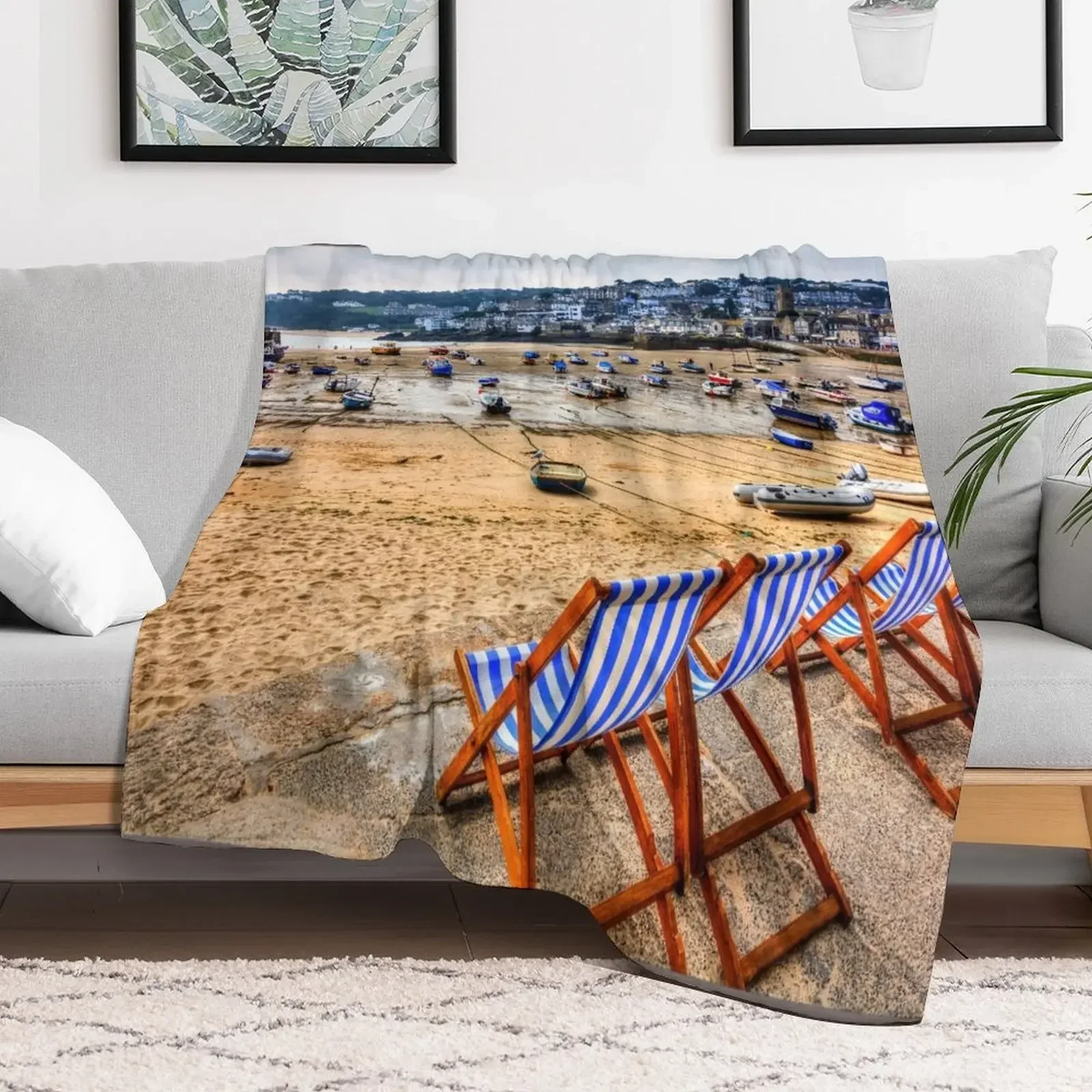 

St Ives Bay, Cornwall, UK Throw Blanket Luxury Throw Hairy Heavy Blankets