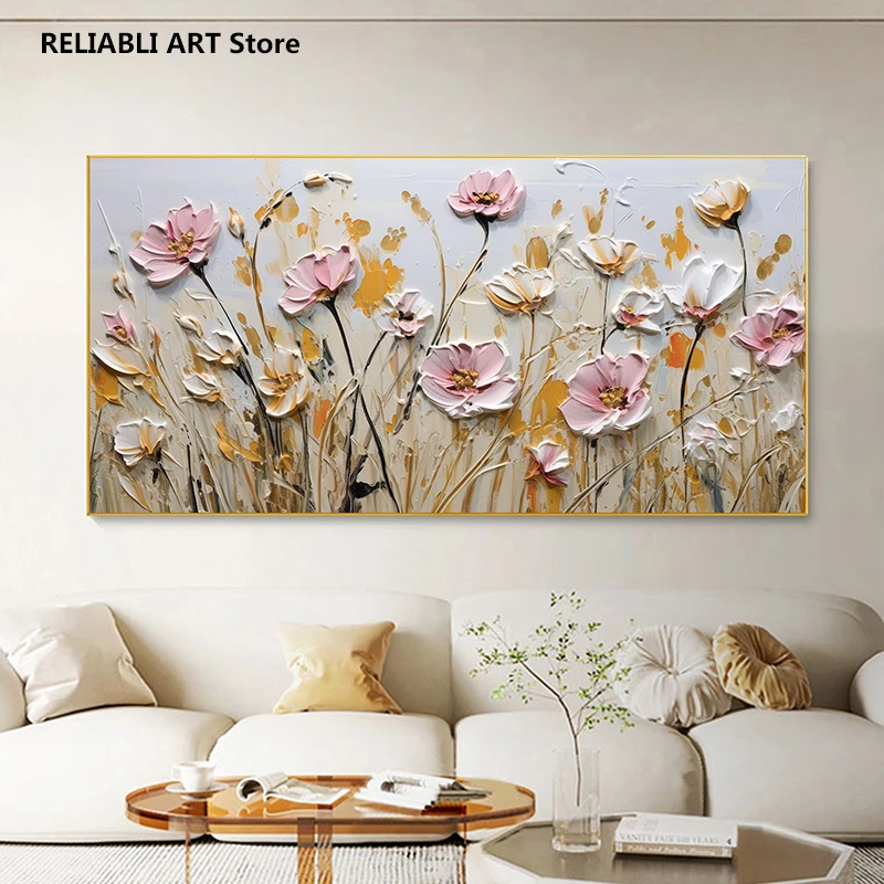 

Minimalist Flower Oil Painting On Canvas, Wall Decoration, Abstract Floral Art Painting Living Room Home Decor Poster Unframed