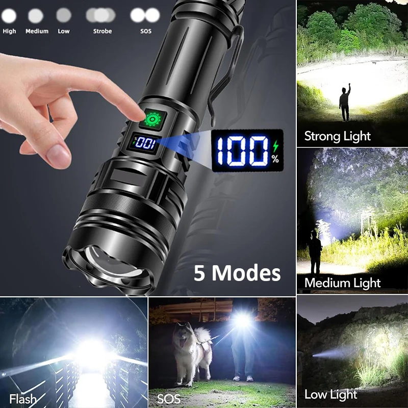 Most Powerful Flashlight USB Rechargeable Torch Lamp LED High Power Flash Light Long Shot Tactical Lantern For Camping