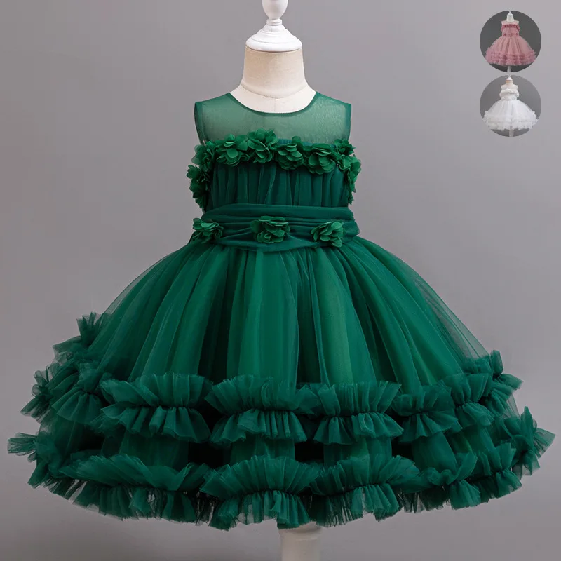 Cross-Border Children's Dress Gauze Skirt European and American Baby Girl Umbrella Princess Dress Flower Girl Birthday Costume f