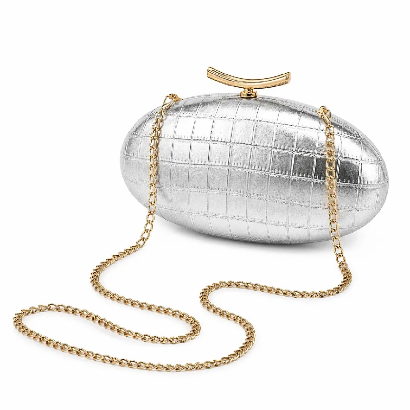 

Pu Clutch Evening Bag Women Silver Gold Chain Shoulder Bag, Hard Shell Shaped Crossbody Purse For Wedding Party Night Out