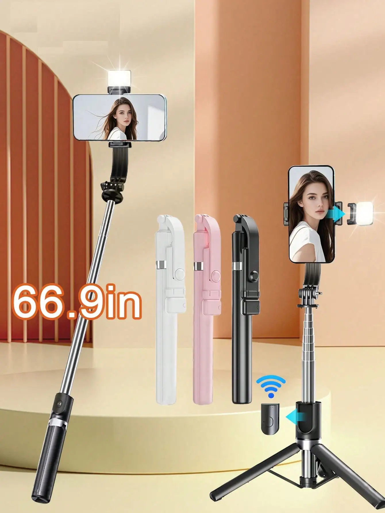 

170cm Extendable Selfie Stick Tripod With Fill Light, 360° Rotatable Phone Holder With Detachable Bluetooth Remote, Portable Tripod Suitable For Live Streaming, Blogging, Travel Photography