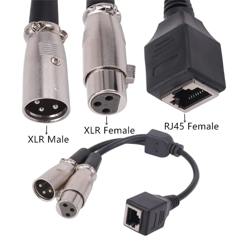 ABSQ-Audio Signal Transmission Short Cable One Point Two Line RJ45 To XLR Male+ Female RJ45 Female To XLR Male+ XLR Male 0.15M