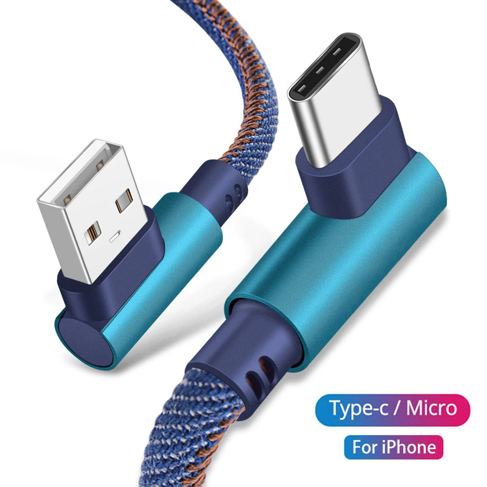 3A USB Fast Charger Cable For iPhone 14 Micro USB Type-C 8-Pin 90 Degree Charging Data Cable For Huawei Samsung Xiaomi Wire Cord
