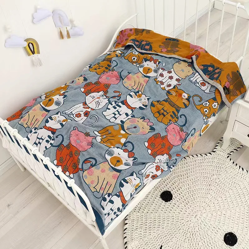 Cusack Pure Cotton Gauze Towel Blanket Summer Cat Cartoon Animal for Adults Child 150*200 200*230 Free Shipping  High Quality